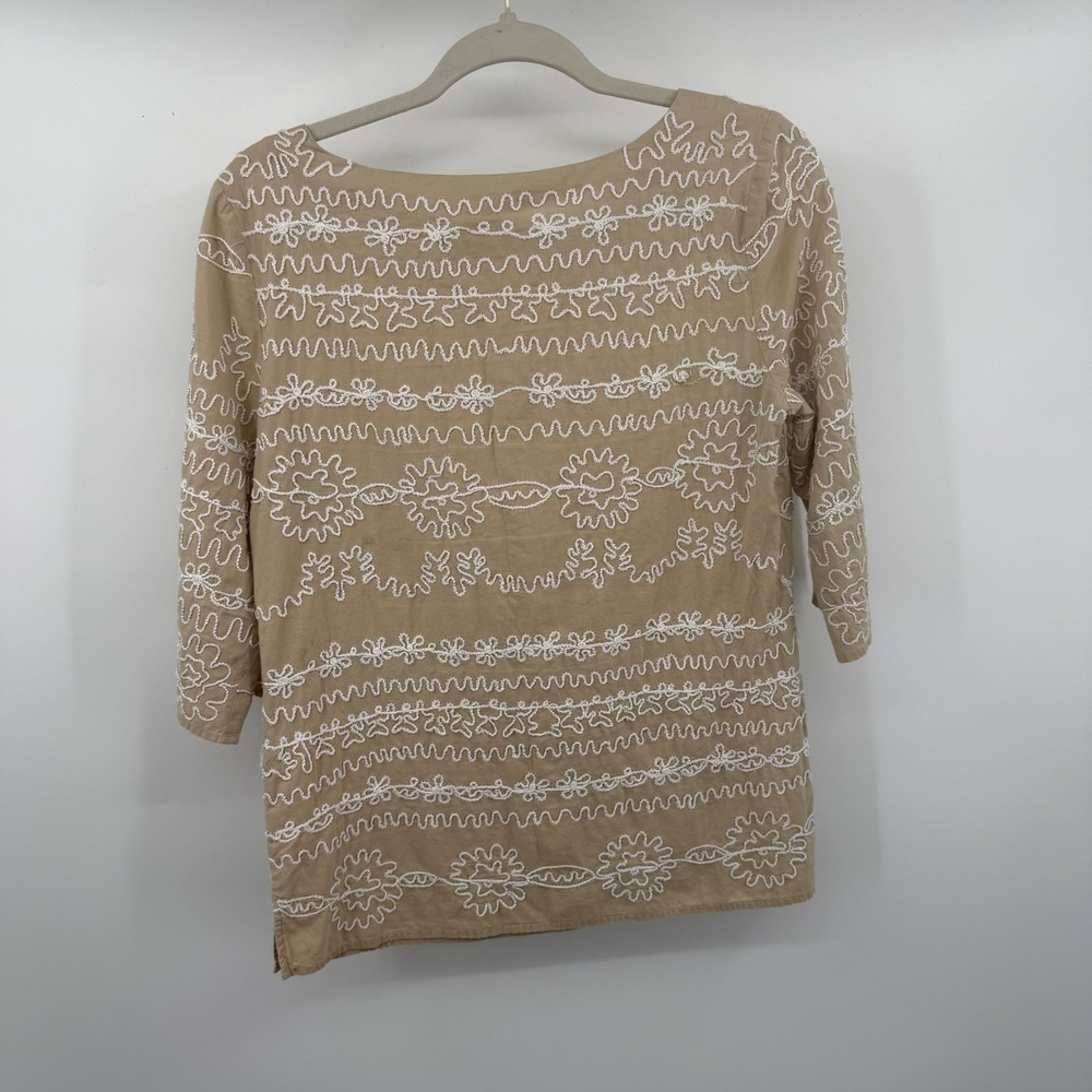 Lilly Pulitzer Yazmine Tunic Top Womens Size 6 Tan Embroidered Cotton Boat Neck - Picture 2 of 7